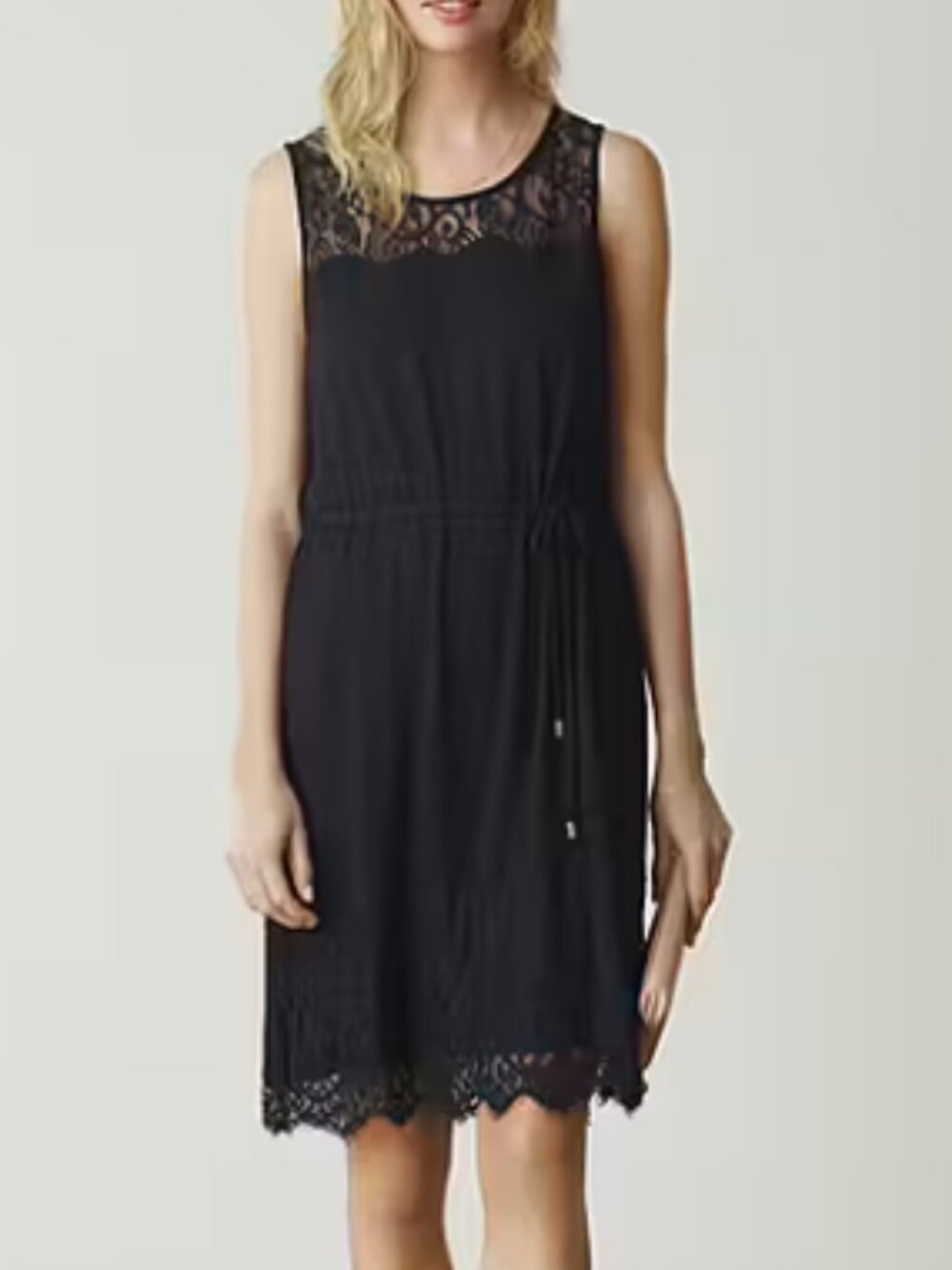 Black Lace Midi Dress Jersey Knit Sleeveless Rosemunde Size Small